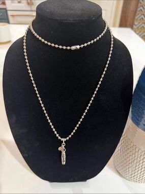 Twisted Silver Ball Chain Necklace with Pendant - Long Necklace